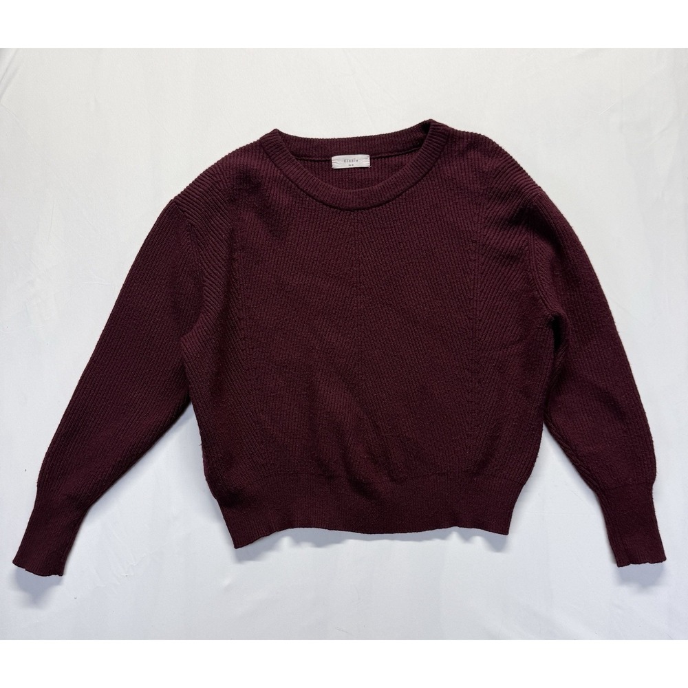 Elodie Sweater Womens Medium Maroon Viscose Tight Knit Ribbed Round Neck Casual